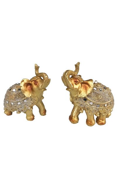 BV Decorative statuette, Set of 2 Elephants decorated with mirrors, Gold, 12 cm, 841H
