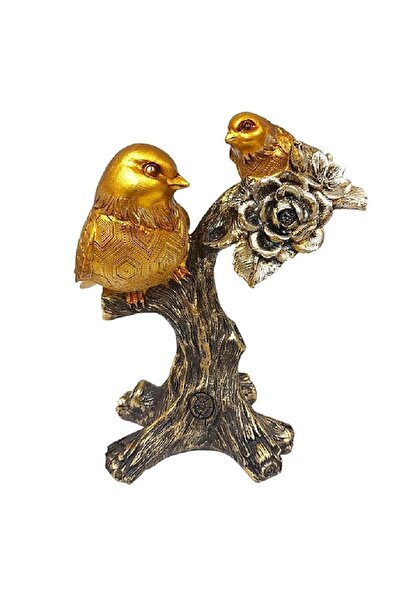 BV Statuetă decorativă, Păsări pe o creangă, Auriu, 18 cm, 1025DD3
