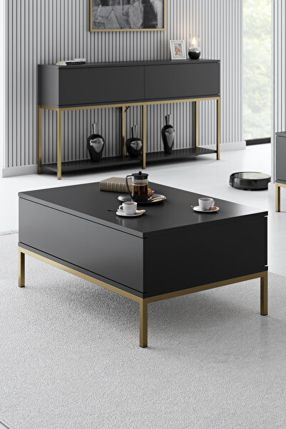 Modatte LORA GOLD METAL AYAKLI ANTRASİT ORTA SEHPA