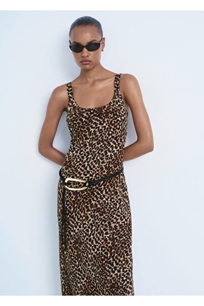 MANGO Woman Leopar desenli midi elbise