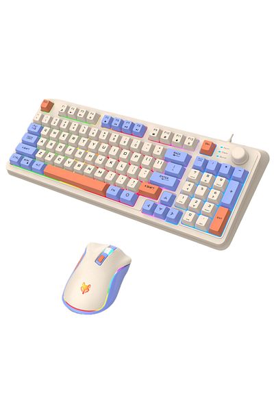LUDORA Tastatura gaming cu senzatie mecanica si mouse cu fir ilumanre rainbow RGB, taste PBT Double-Shot
