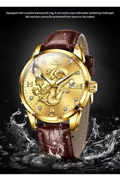 OLEVS Leather Cord Steel Case New Season Inner Dial Dragon Teday Stylish Watch