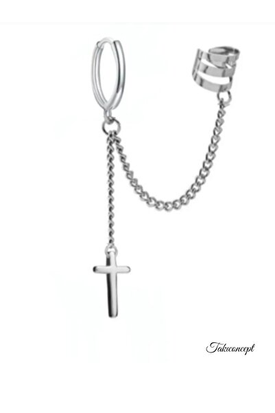 TakıConcept Üstten Deliksiz Haç Sallantılı Zincir Küpe