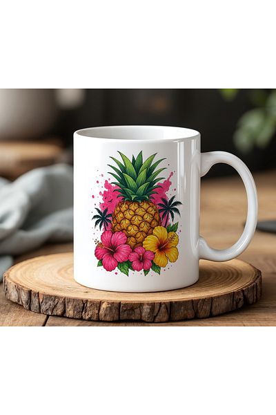 BB TRADE Pineapple Design White Ceramic Printed Mug 330ml
