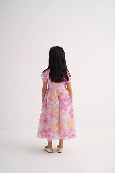 chipiques Gradient Color Three-Dimensional Bead Embroidered Tulip Sleeve Children's Dress
