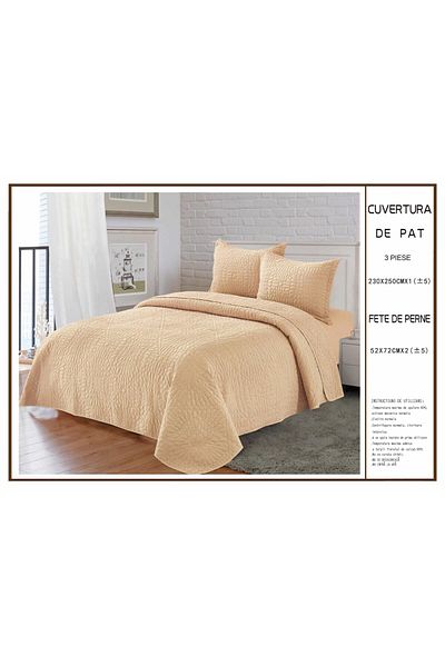 FIONNA.RO UNI 3 Piece Quilted Cotton Duvet Cover - Nature Beige