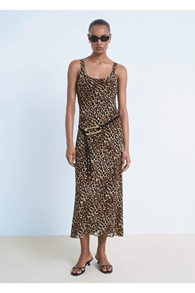 MANGO Woman Leopar desenli midi elbise