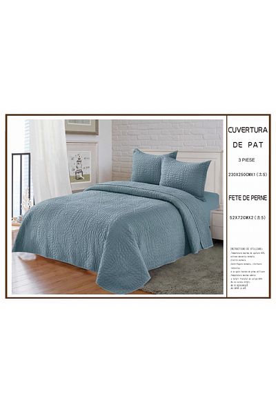 FIONNA.RO UNI 3 Piece Quilted Cotton Duvet Cover - Blue