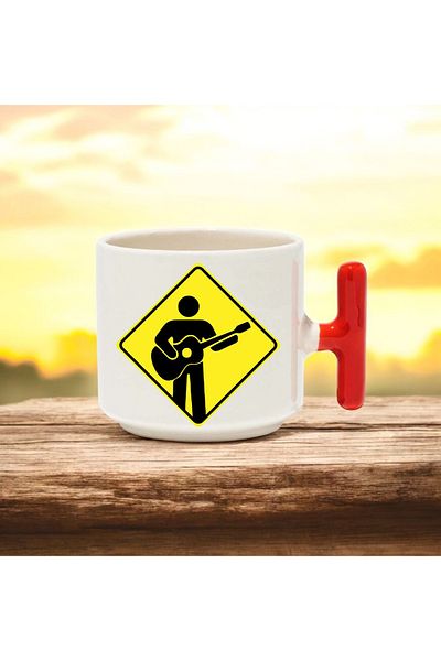 BB TRADE Attention Guitarist Designed Red t Handle Ceramic Printed Mug Cup 250 ml