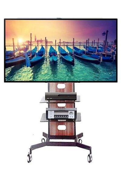 AWF AL WADI FURNITURE Portable Wooden Steel Tv Mount Stand Tv Rack Tv Unit Table 2 Tier Tempered Glass Shelves, Oak Brown