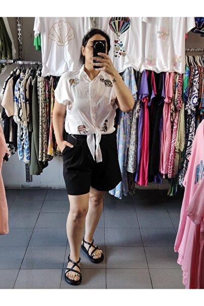 tellevolle شورت من القماش عالي الخصر