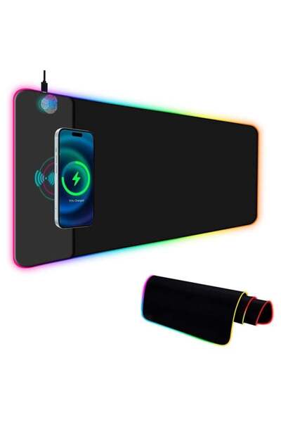 Powermaster PM-25115 XL RGB Gaming Mouse Pad Wireless Telefon Şarj Destekli 1...