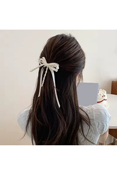 Shiklik MODA Κομψός λευκός σατέν φιόγκος με πέρλες που αναδεικνύει την κομψότ...