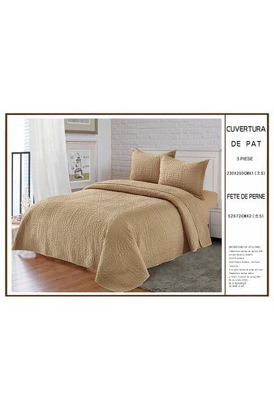 FIONNA.RO UNI 3 Piece Quilted Cotton Duvet Cover - Beige