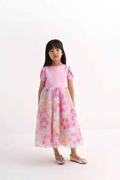 chipiques Gradient Color Three-Dimensional Bead Embroidered Tulip Sleeve Children's Dress