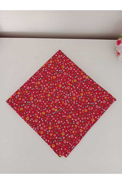 Mufincollection Flower Patterned Red Cotton Square Bandana 50X50 cm – Nostalgic & Stylish Accessory