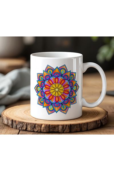 BB TRADE White Ceramic Printed Mug with Colorful Design 330ml