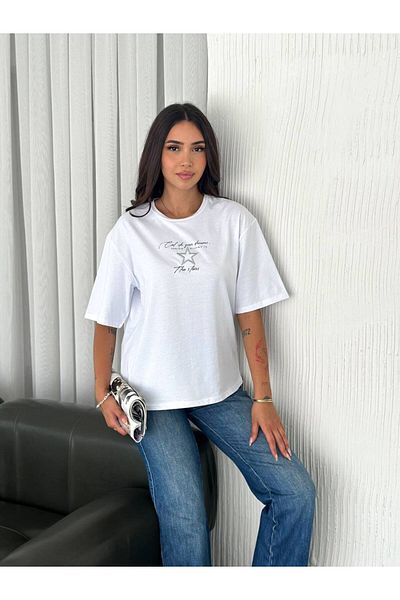Noa Noa Tricou cu mânecă scurtă cu decolteu rotund imprimat cu stea