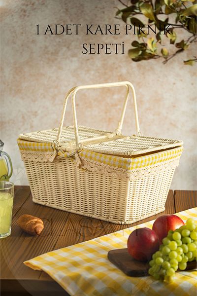 clasavm Rectangular White Picnic Basket |   Wicker Look, Lightweight & Portable Basket
