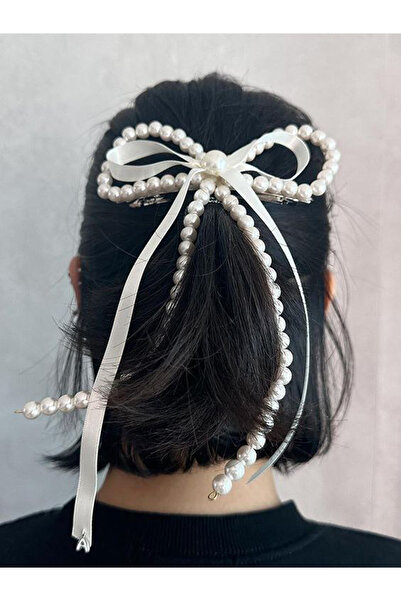 Shiklik MODA Κομψή γυναικεία αγκράφα από λευκό σατέν με λεπτομέρεια από πέρλες