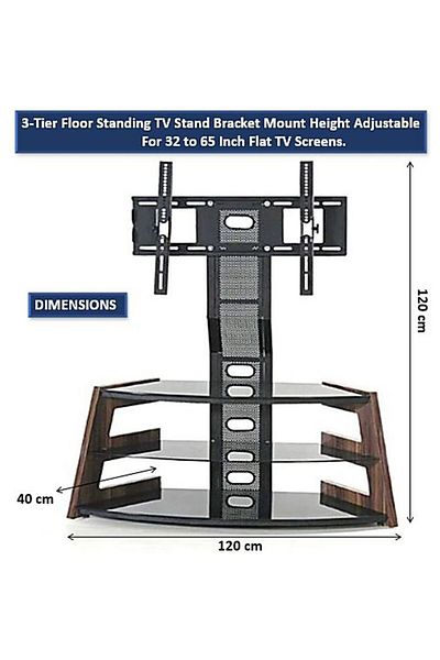 AWF AL WADI FURNITURE Roxi 3-style Tempered Glass Steel Tv Mount Stand Tv Rack Tv Unit Table With Wooden Frame, Oak Brown
