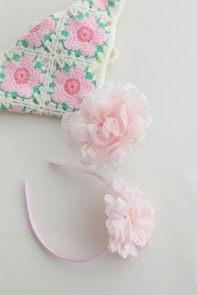 chipiques Silver Stone Embroidered Powder Organza Rose – Crown Baby Headband