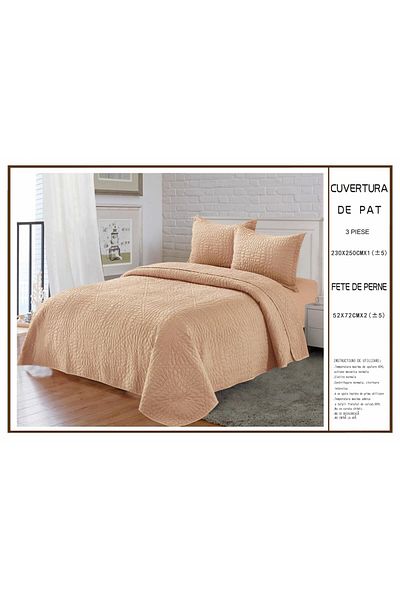 FIONNA.RO UNI 3 Piece Quilted Cotton Duvet Cover - Capuccino Beige