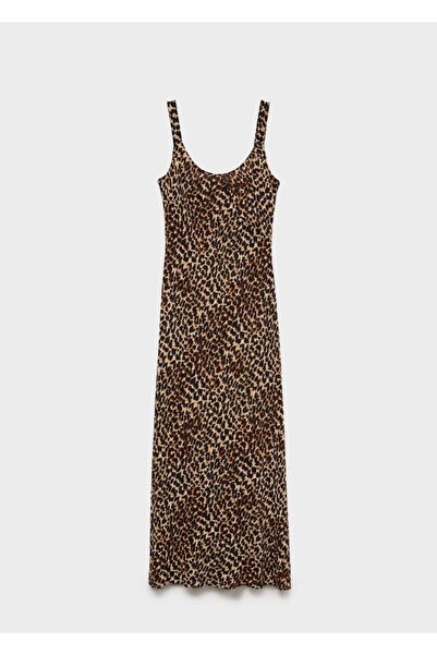 MANGO Woman Leopar desenli midi elbise
