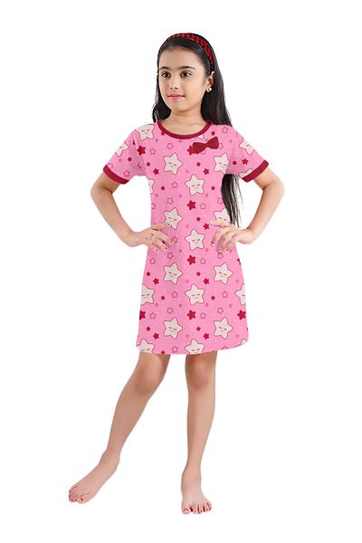LAUREN SMITH Kids Girls 100% Cotton Night Dress with Cute Bow