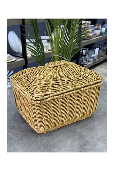 Doğudeko Καπάκι Rattan Ορθογώνιο Καλάθι Ανοιχτό Καφέ