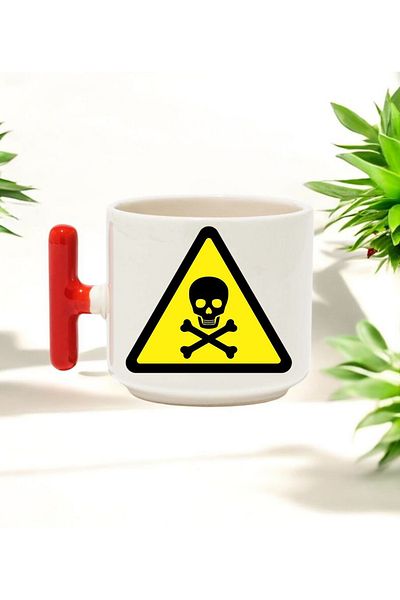 BB TRADE Ceramic Printed Mug with Red t Handle with Fatal Danger Design 250 ml
