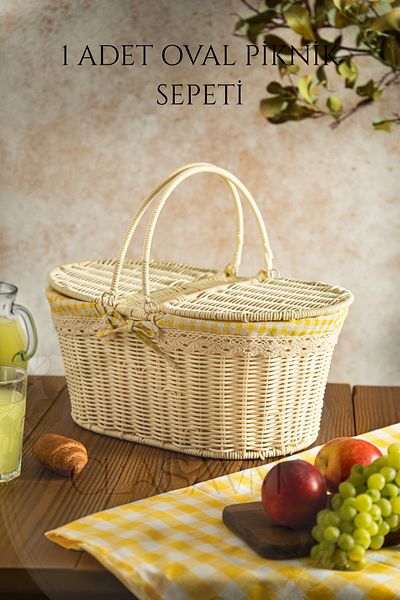 clasavm White Oval Picnic Basket | Wicker Look, Lightweight & Portable Basket