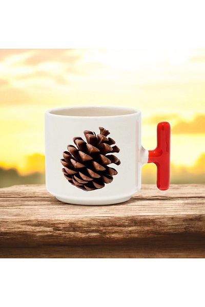 BB TRADE Ceramic Printed Mug Cup with Cone Design Red t Handle 250 ml