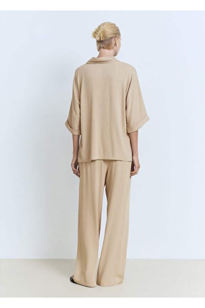 MANGO Woman Beli bağcıklı düz kesim pantolon