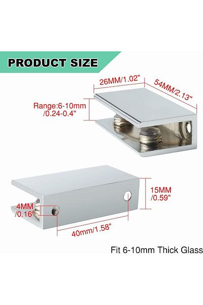 ALİSE Alise 2 Pcs Adjustable Frameless Rectangle Glass Shelf Bracket Holder Heavy Duty Clamp Shelf Clip, B