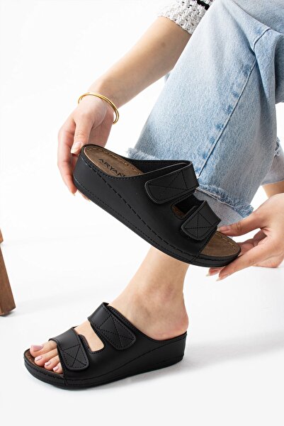 AlbiShoes Alane Ελαφρύ τακούνι διπλό λουράκι με δύο Velcro Anatomical Comfort Γυναικείες καθημερινές παντόφλες για το σπίτι