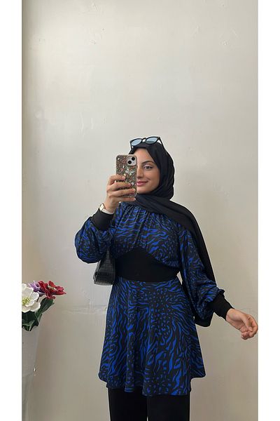 DİLEKBUTİK سترة زرقاء بأكمام منتفخة