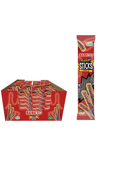 BEBETO Sour Stick – Cola – 30g x 24 Pieces | Sour Jelly Filled with Cola Flavor
