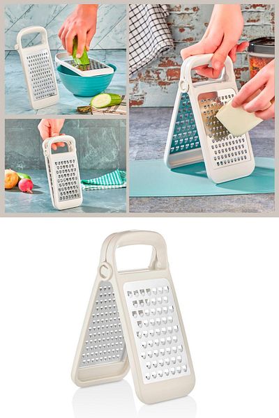 Mutfak Köşesi Lino Foldable and Detachable Double-Sided Grater, Practical Grater with Stainless Steel Blades White