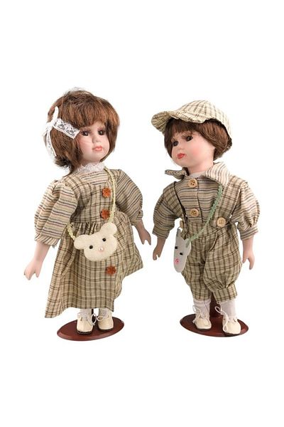 BV Set of 2 cute dolls, with ceramic face and hands, Gray, 31 cm, 1757H-2