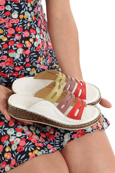 Modabuymus Viba Multicolored White Genuine Leather Daily Women's Slippers