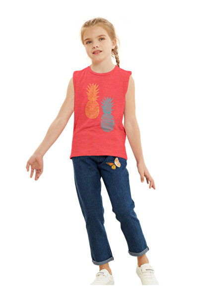 LAUREN SMITH Kids Girls Roll up Sleeve Tee with Glitter Print 100 percent Cotton