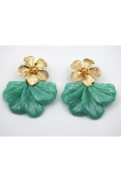 velissa Gold Flower Leaf Earrings 6cm
