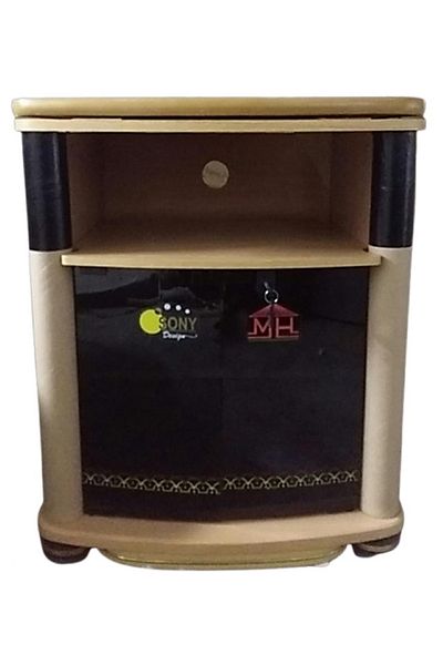 AWF AL WADI FURNITURE Ricki Fully Assembled Compact Wooden Moveable TV Stand Black and Beech with Lockable Glass Doors