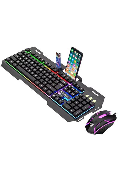 LUDORA Gaming Kit Mechanical Keyboard and Wired Mouse Rainbow RGB Lighting, USB Cable, PBT Keys