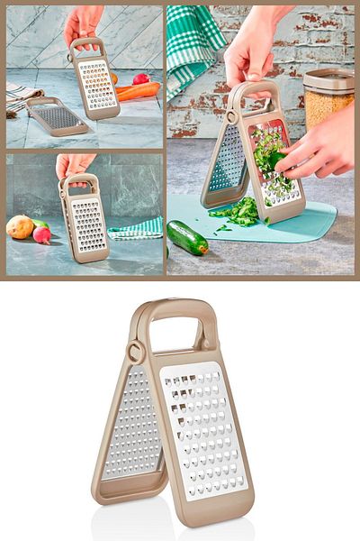 Mutfak Köşesi Lino Foldable and Detachable Double-Sided Grater, Practical Grater with Stainless Steel Blades Beige