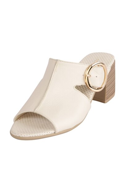 Mammamia D25YT-1460-LX Hakiki Deri KAlın Topuk Şık Terlik Ayakkabı