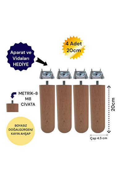 Vera Hediyelik Eşya 4 bucăți 20 cm picior oval din lemn picior de scaun în stil boem picior de bază picior de unitate TV 3301000000890