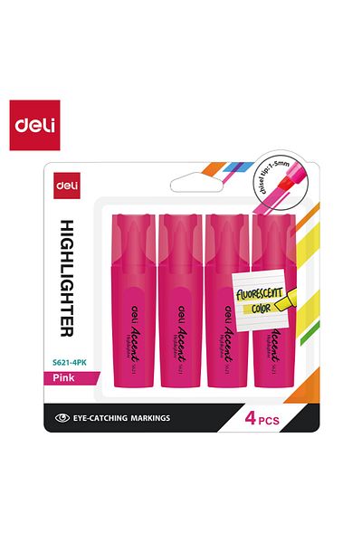 Deli ES621-4PK Highlighter Set 4pcs Pink – Ideal for Notes, Study, and Planning