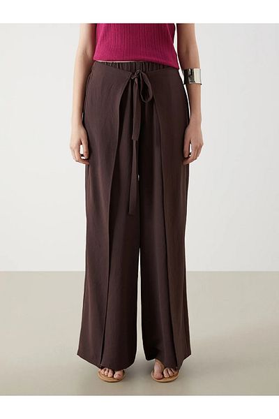 LC Waikiki Lcw Vision Brown Women's Wide Leg Pants with Elastic Waist